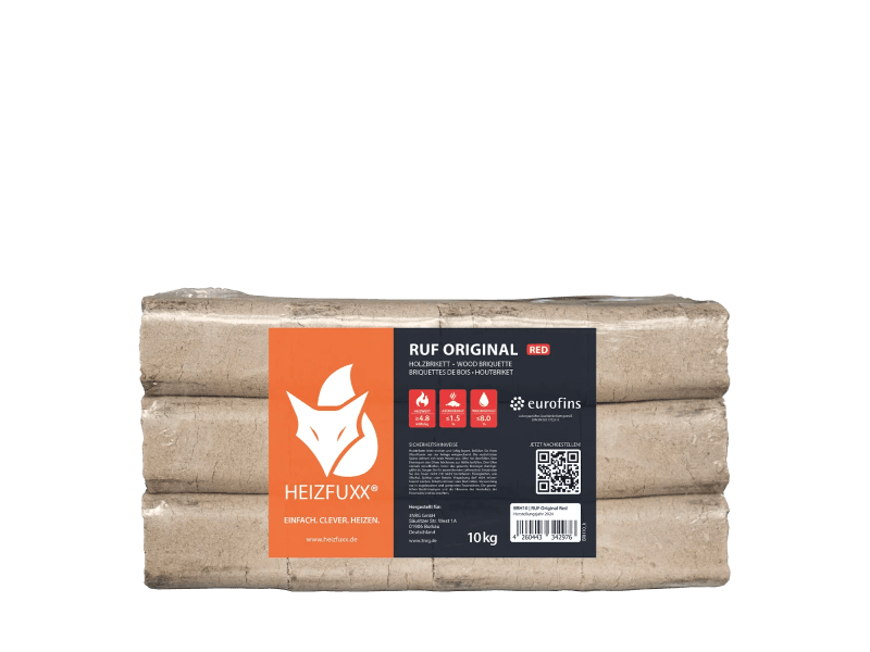 Heizfuxx RUF Original Red Holzbriketts Hartholz 10kg x 30 Gebinde 300kg Palette
