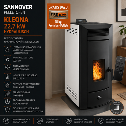 Sannover Hydraulischer Pelletofen Kleona 22,7 kW Weiß