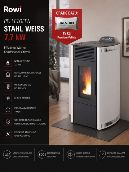 Rowi Pelletofen Stahl Weiß 7,7 kW