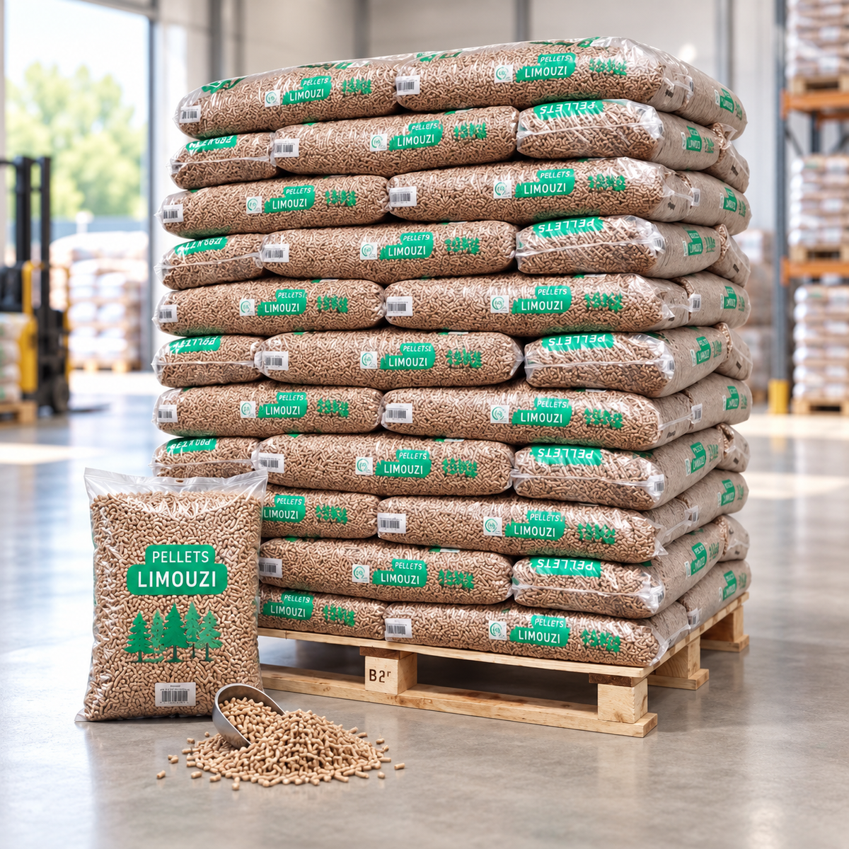 Limouzi Holzpellets – 66 × 15 kg Palette (990 kg) – 100 % Nadelholz, DINplus & PEFC