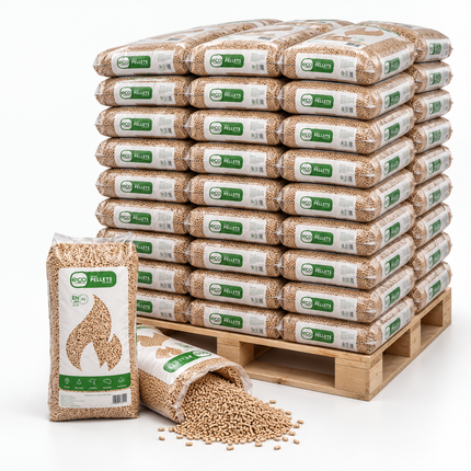 Holzpellets – 65 × 15 kg Palette (975 kg) – 100 % Nadelholz, ENplus A1
