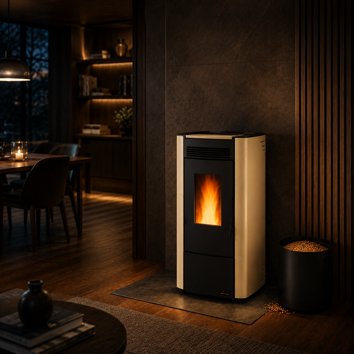 Firefix Pelletofen Ketty Stahl Schwarz-Beige 6,3 kW
