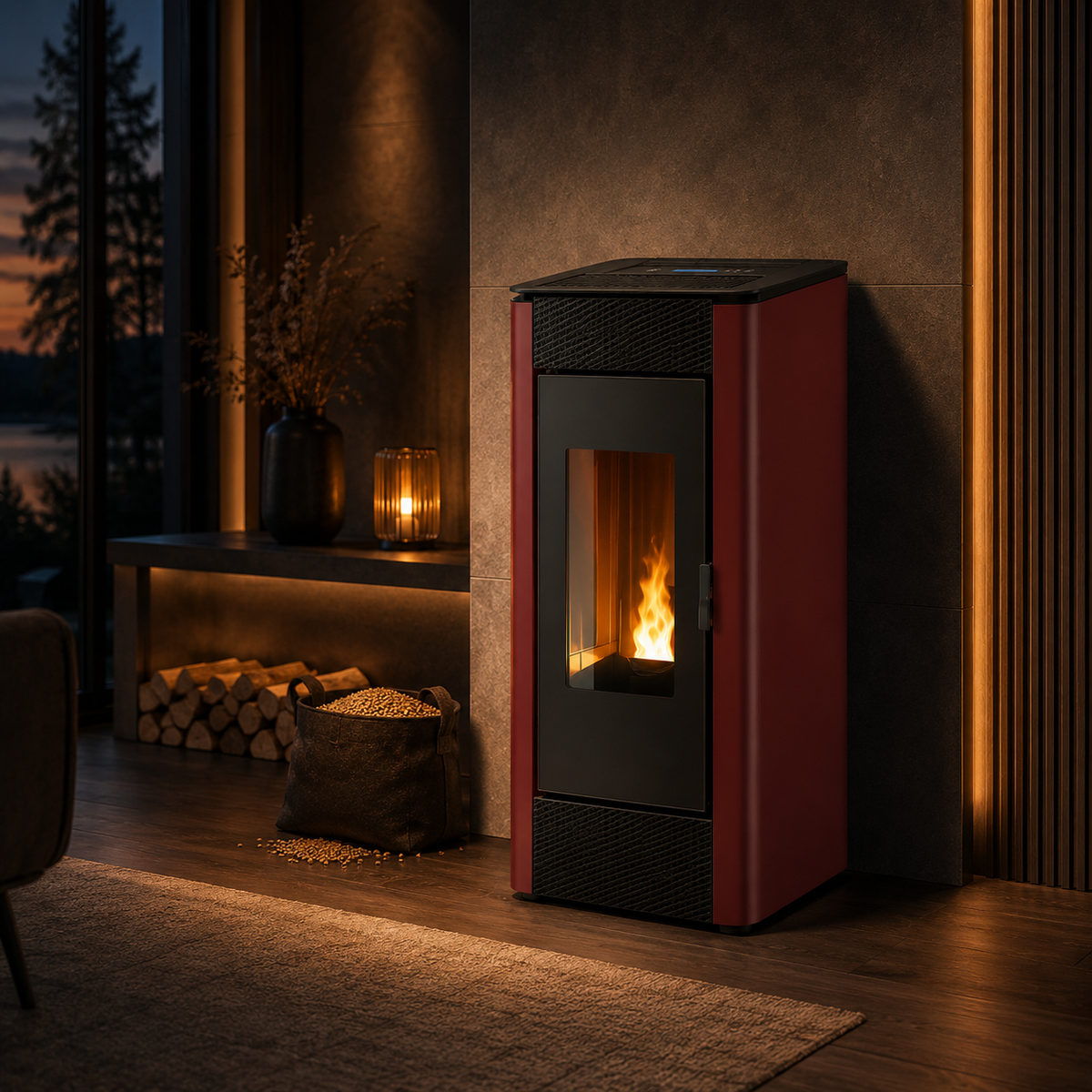 Firefix Pelletofen Ketty Stahl Schwarz-Bordeaux 6,3 kW