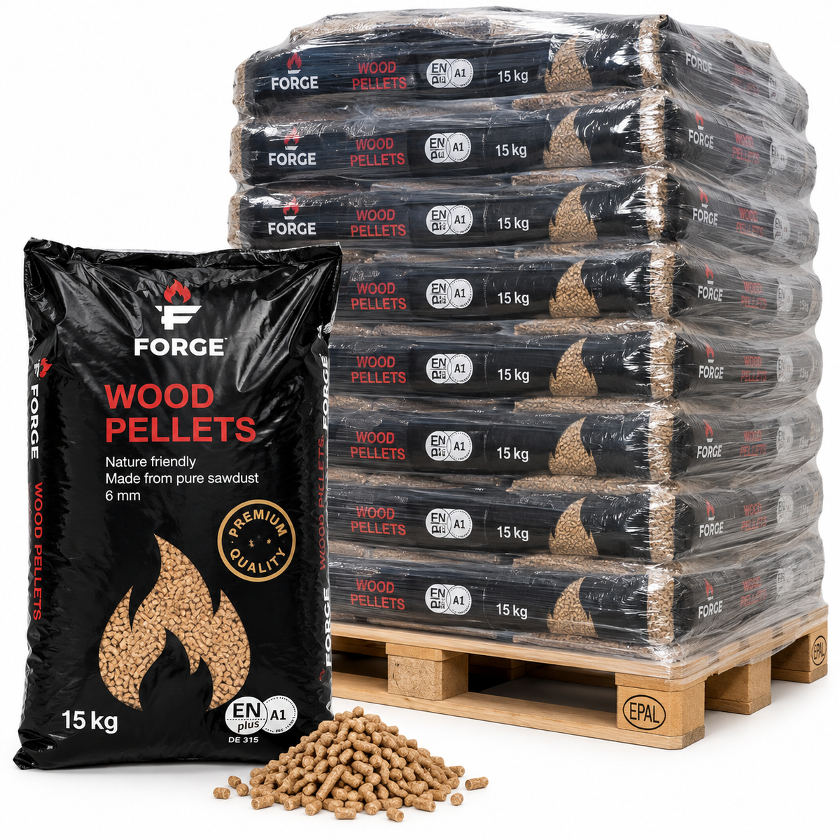 WOODSTOCK Holzpellets – 70 × 15 kg Palette – 100 % Nadelholz, DINplus