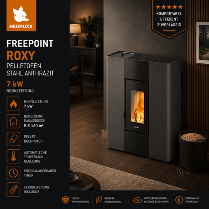 Freepoint Pelletofen Roxy Stahl Anthrazit 7 kW