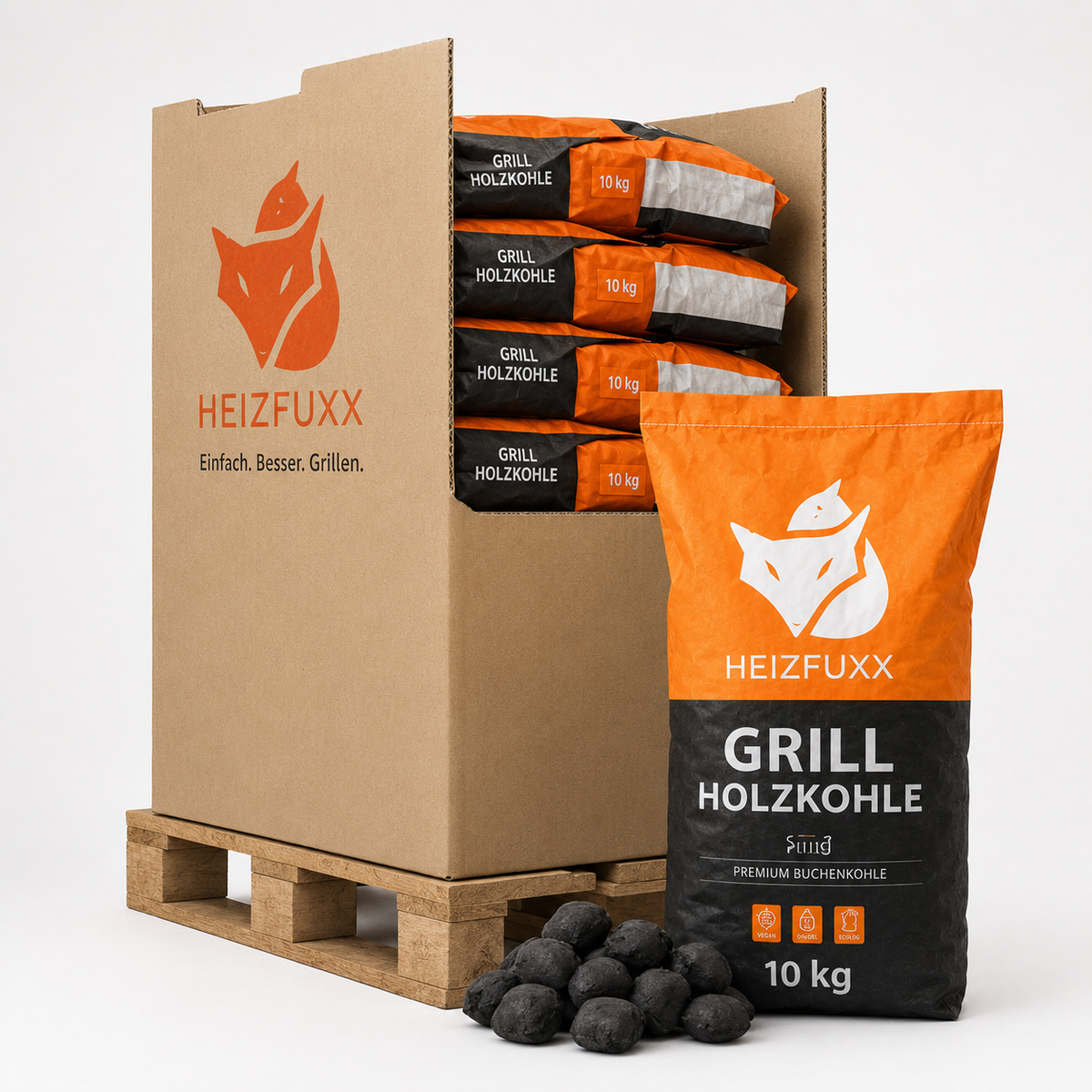 Heizfuxx Grillbriketts 10kg x 20 Sack 200kg Palette