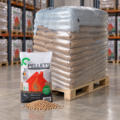ERDA Holzpellets – 65 × 15 kg Palette (975 kg) – 100 % Nadelholz, ENplus A1