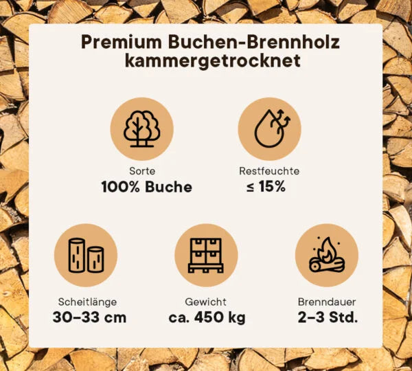 Brennholz Buche kammergetrocknet 30–33 cm (1RM)