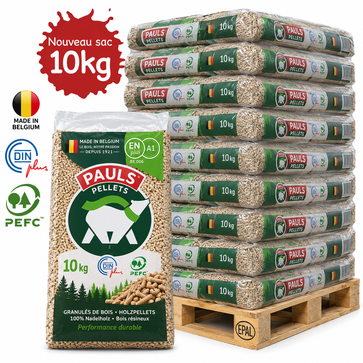 PAULS Holzpellets – 35 × 15 kg Halbpalette (525 kg) – 100 % Nadelholz