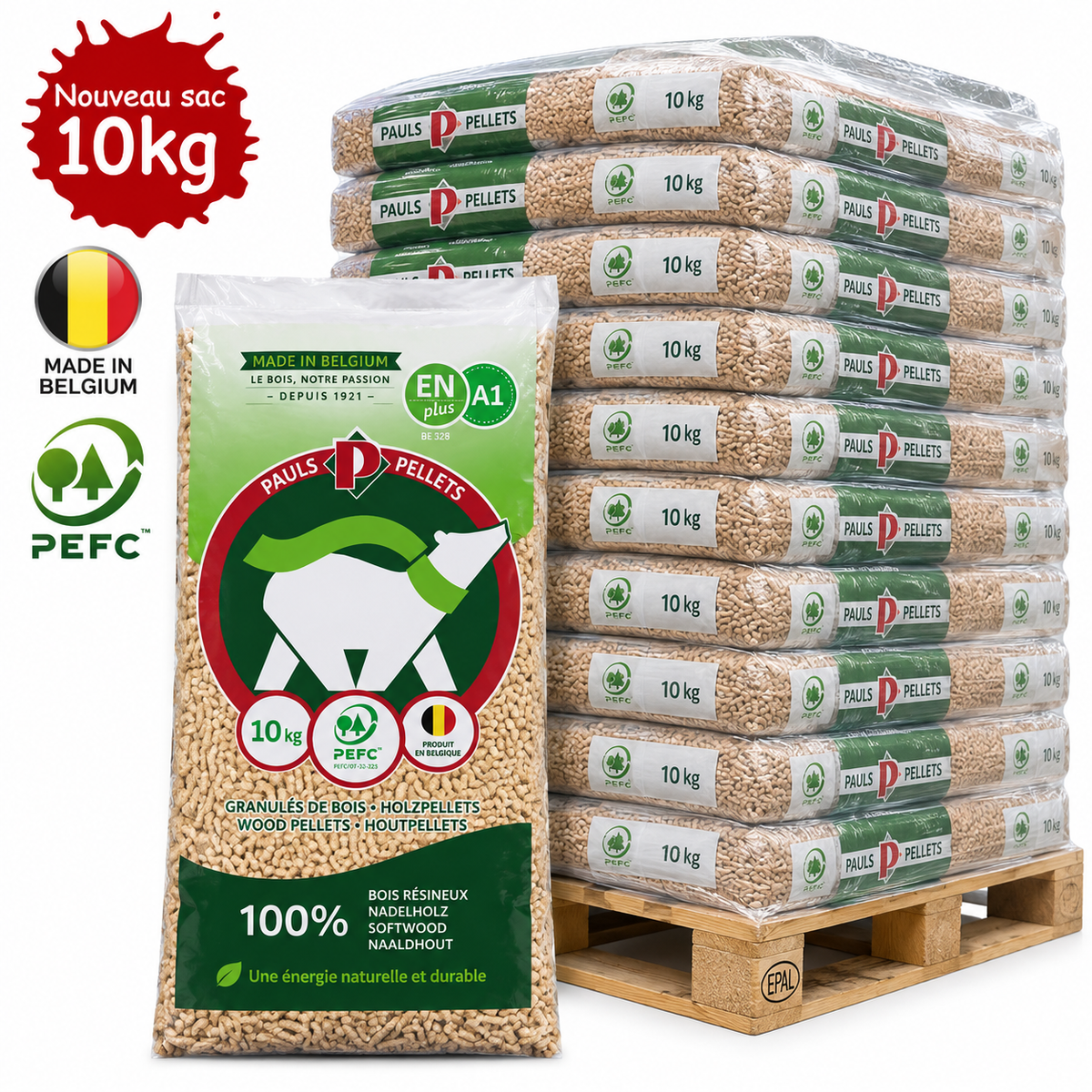 PAULS Holzpellets – 35 × 15 kg Halbpalette (525 kg) – 100 % Nadelholz
