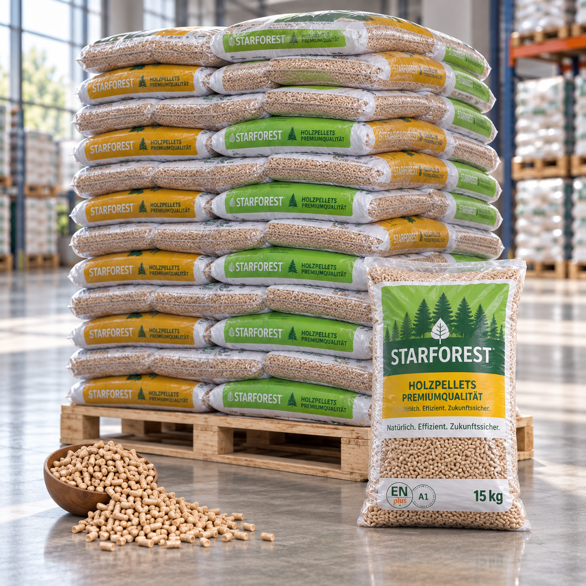 Starforest Holzpellets – 70 × 15 kg Palette – 100 % Nadelholz, DINplus