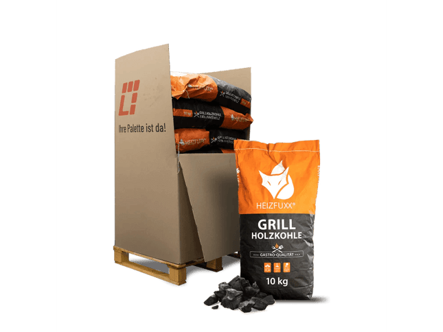 Heizfuxx Grillholzkohle in Gastro-Qualität 10kg x 12 Sack 120kg Palette