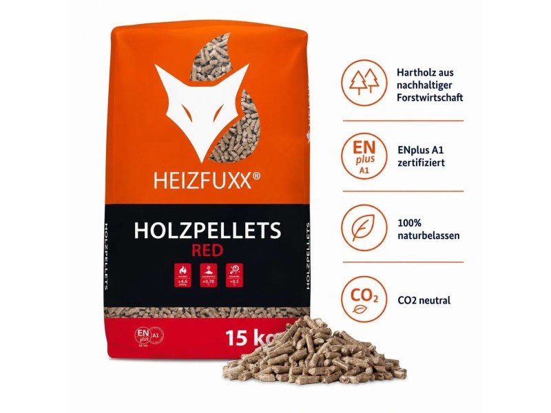 Heizfuxx Red ENplus A1 Holzpellets Hartholz 15kg x 65 Sack 975kg Palette