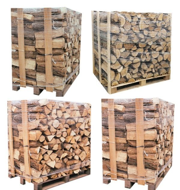 Kaminholz 40 cm – 4 Paletten – 2× Weißeiche und 2× Buche/Hainbuche – extra trocken