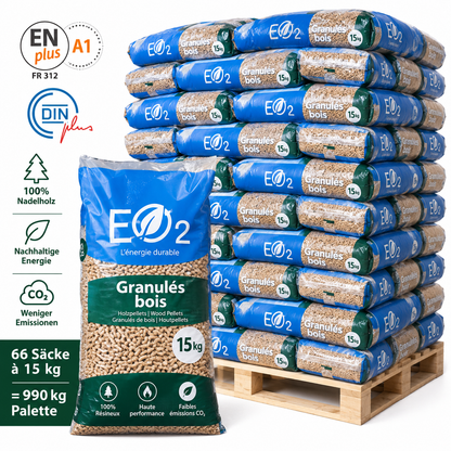 Butagaz Holzpellets – 66 × 15 kg Palette